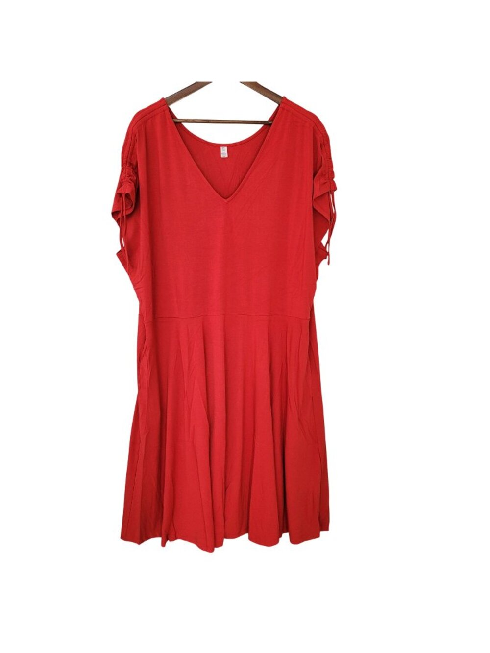 Betabrand Marilyn Midi Dress Womens Size 3X Red V-Neck Ruched Sleeves NWOT